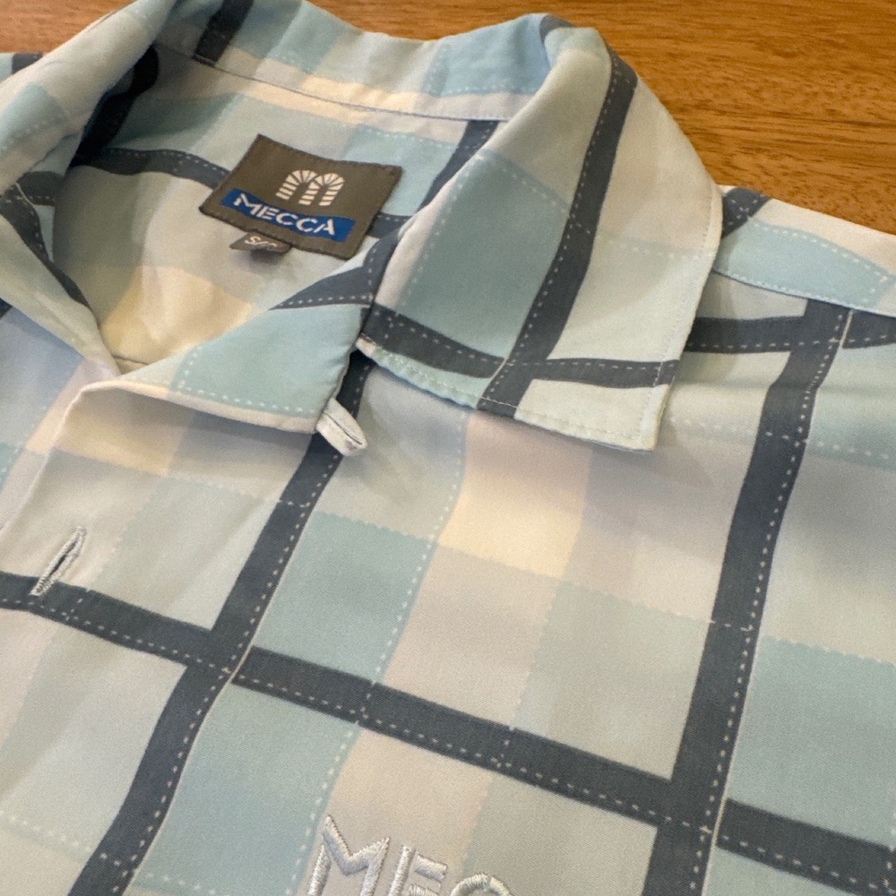 Vintage Mecca USA Men Small Blue Plaid Short Sleeve Button Down Shirt Streetwear